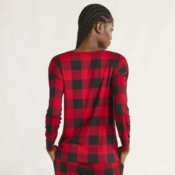 Joyspun NWT Red and Black Plaid Pajama Long Sleeve Top - Picture 2 of 3